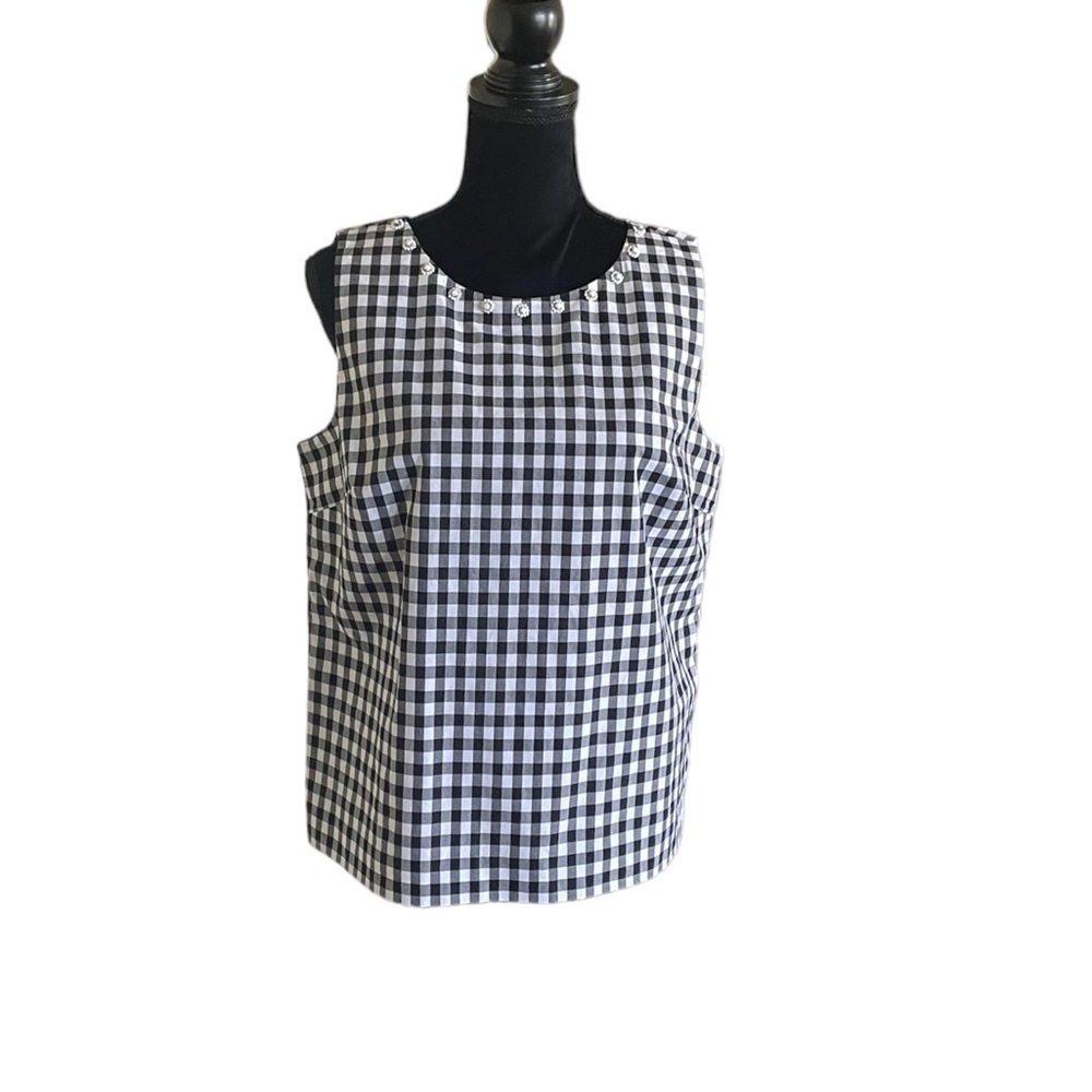 Talbots sleeveless pullover black & white gingham check grammacore top size 10P